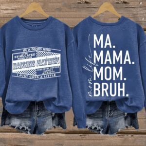 Womens Raising Mayhem Mom Life Graphic Print Casual Sweatshirt2