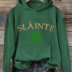 Womens Slainte St Patricks Day Print Hooded Sweatshirt