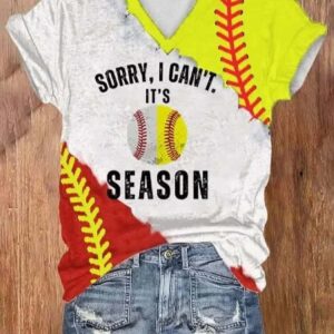 Women’s Softball Sorry I Can’T It’S Season Print V Neck T-Shirt