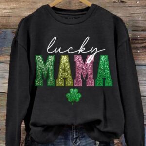 Womens St Patricks Day Luck MAMA Printed Sweatshirt1