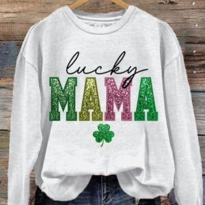 Womens St Patricks Day Luck MAMA Printed Sweatshirt2