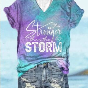 Women’s Stronger Than The Storm Mental Health Printed V-neck T-shirt