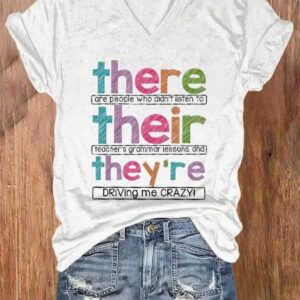 Women’s There Their They’re Teacher American Teacher’s Day Printed T-Shirt