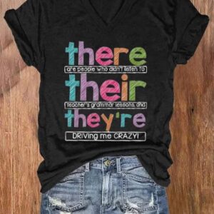 Womens There Their Theyre Teacher American Teachers Day Printed T Shirt1