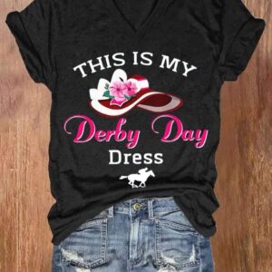 Womens This Is My Derby Day Dress Horse Racing Print V Neck Casual T shirt 3