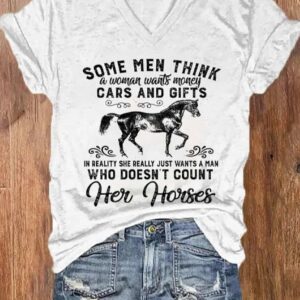Womens Western Horse Lover Print V Neck T Shirt1