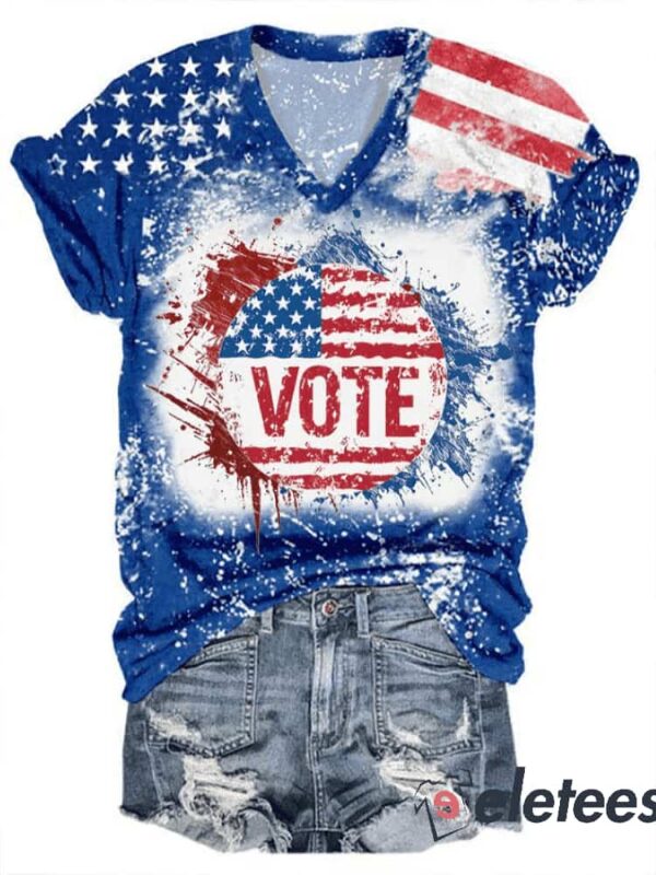 Women’s vote2024 flag print v-neck T-shirt