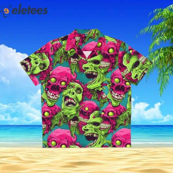 Aloha Monster Horror Tropical Shirt with Zombie Brain Pattern