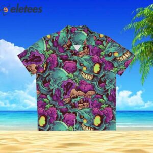 Brain Feasting Zombie Horror Tropical Aloha Monster Wear Shirt 2
