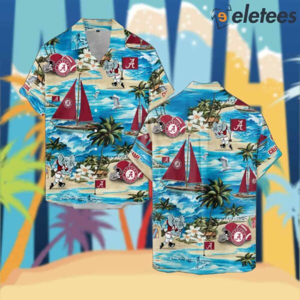 Crimson Tide Boat Sailing Palm Tree Hawaiian Shirt