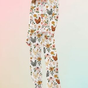 Floral Chickens Long Sleeve Pajama Set1