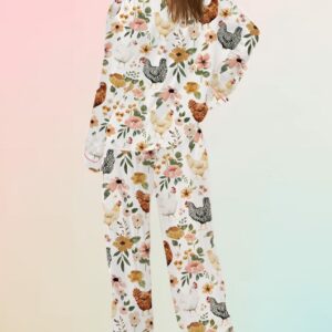 Floral Chickens Long Sleeve Pajama Set2