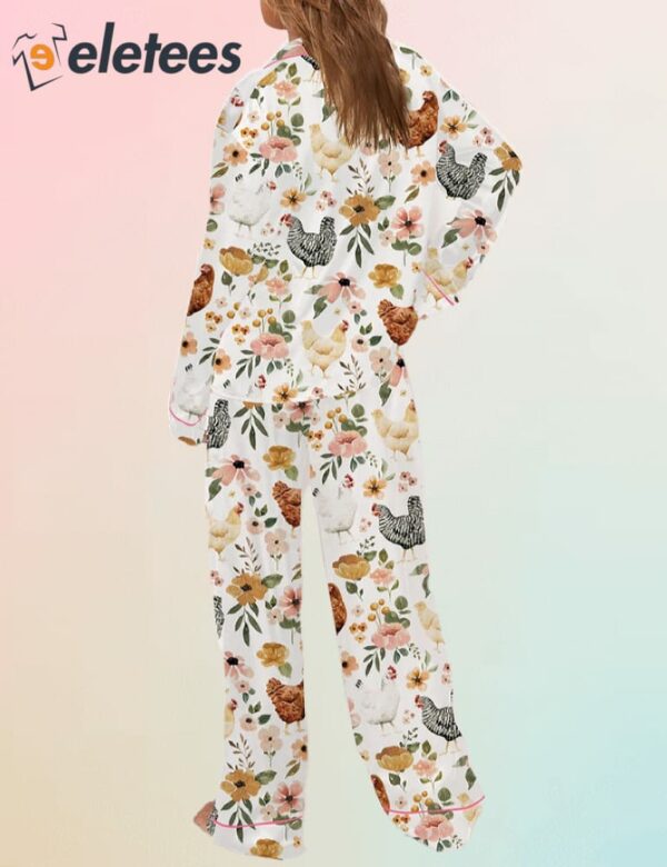 Floral Chickens Long Sleeve Pajama Set