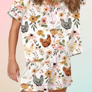 Floral Chickens Pajama Set