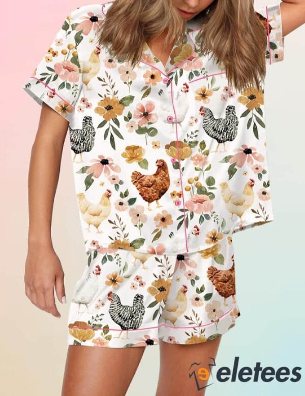 Floral Chickens Pajama Set