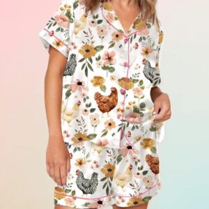 Floral Chickens Pajama Set1