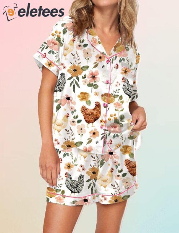 Floral Chickens Pajama Set