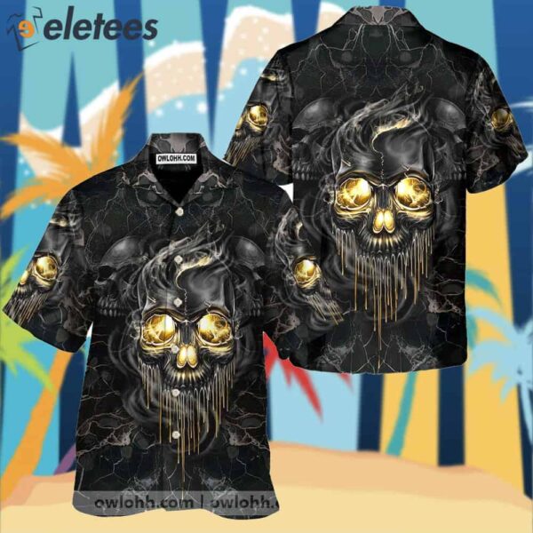 Golden Smoke Skull Hawaiian Shirt