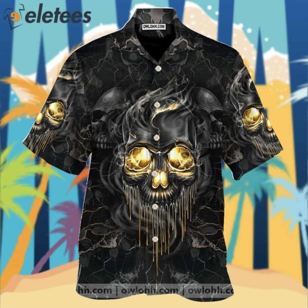 Golden Smoke Skull Hawaiian Shirt