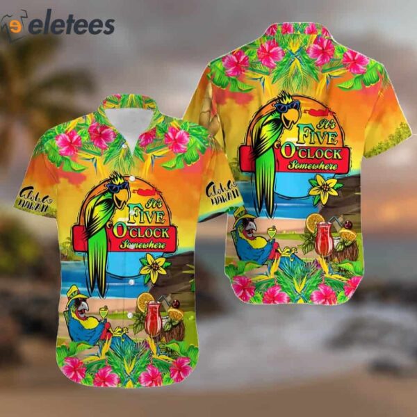 Jimmy Buffett Parrot It’s Five O’Clock Somewhere Aloha Hawaiian Shirt