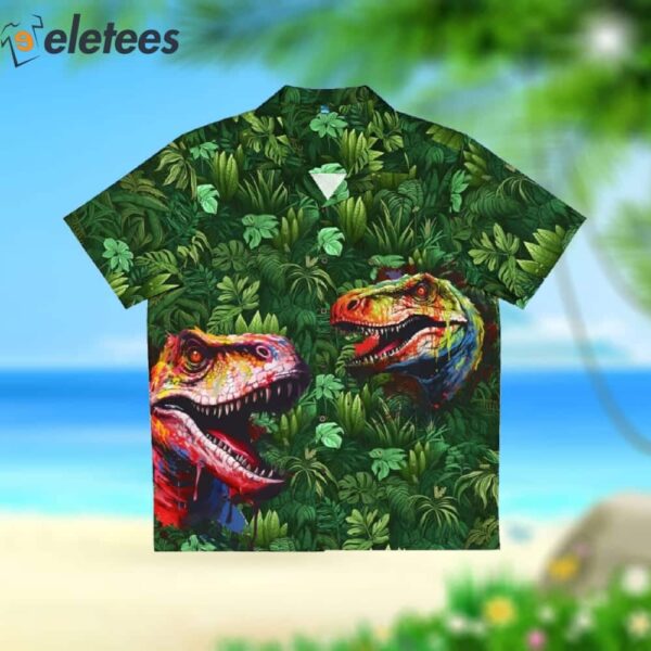 Jurassic Jungle Adventure Dinosaur Inspired Hawaiian Aloha Shirt