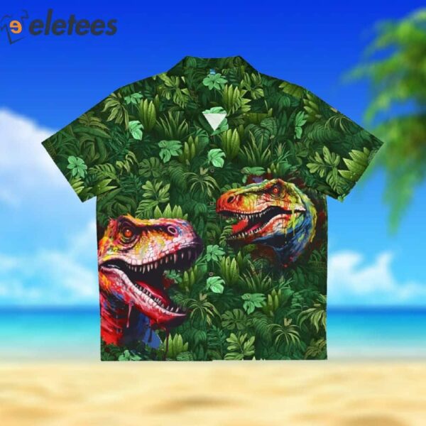 Jurassic Jungle Adventure Dinosaur Inspired Hawaiian Aloha Shirt