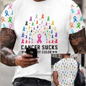 Mens Cancer Sucks In Every Color Print T Shirt