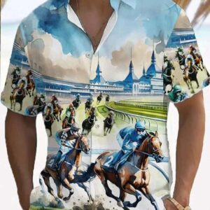 Mens Derby Horse Racing Print Resort Shirt