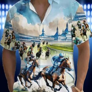 Mens Derby Horse Racing Print Resort Shirt1