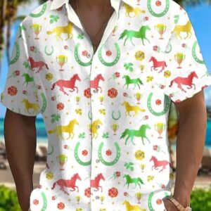 Mens Horse Racing Casual Summer Shirt