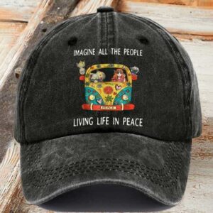 Retro Hippie Imagine All The People Living Life In Peace Print Baseball Cap