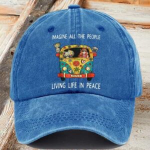 Retro Hippie Imagine All The People Living Life In Peace Print Baseball Cap1