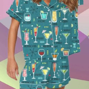 Retro Lets Drink Art Print Pajama Set1