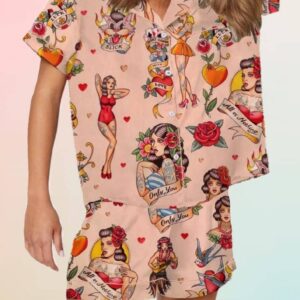 Retro Pin Up Girl Print Pajama Set