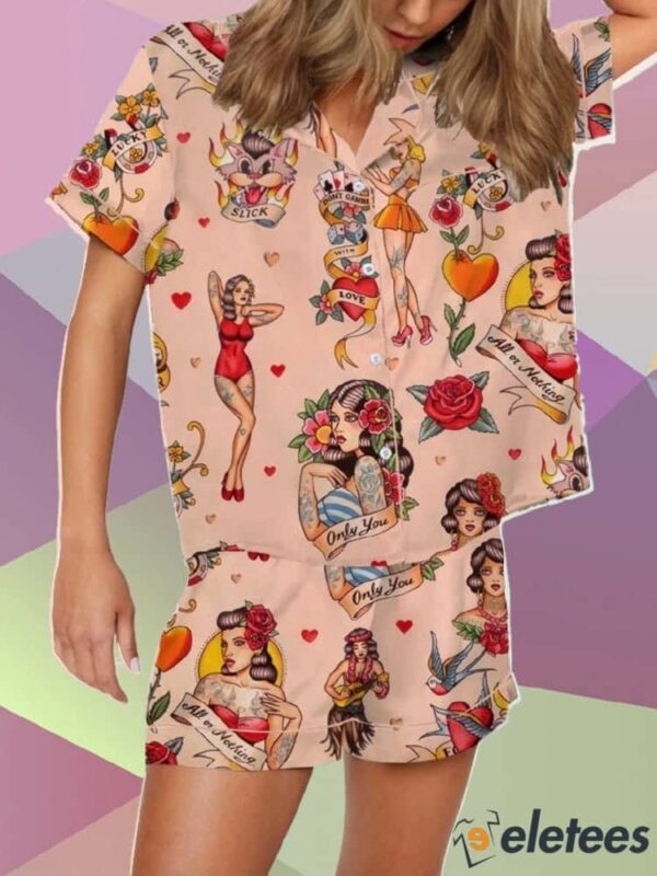 Retro Pin Up Girl Print Pajama Set