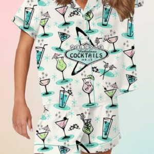 Retro Welcome Fabulous Cocktails Here Print Pajama Set