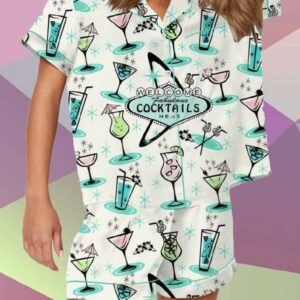Retro Welcome Fabulous Cocktails Here Print Pajama Set1