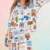 Santorini Greece Travel Long Sleeve Pajama Set