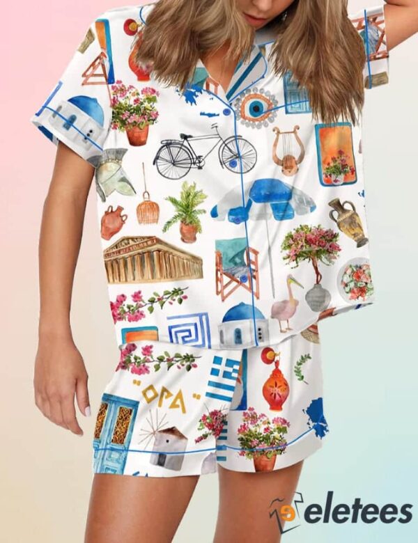 Santorini Greece Travel Pajama Set