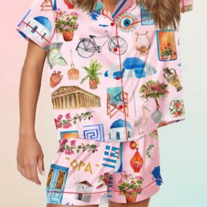 Santorini Greece Travel Pajama Set1