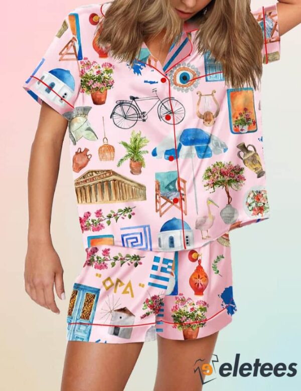 Santorini Greece Travel Pajama Set