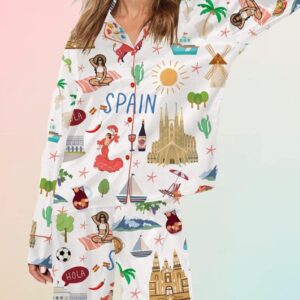 Spain Travel Watercolor Long Sleeve Pajama Set