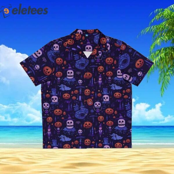 Spooky Halloween Fun Print Casual Tropical Button-Up Aloha Shirt