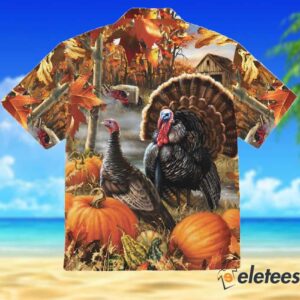Thanksgiving Turkey Print Casual Short Sleeve Hawaiian Shirt 2