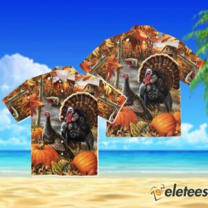 Thanksgiving Turkey Print Casual Short Sleeve Hawaiian Shirt 3