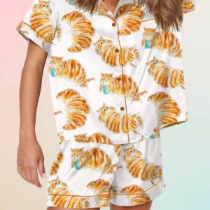 The Croissant Cat On The Phone Pajama Set