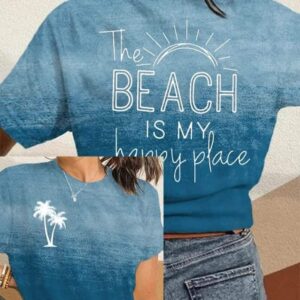 Women’S The Beach Is My Happy Place Printed Casual T-Shirt