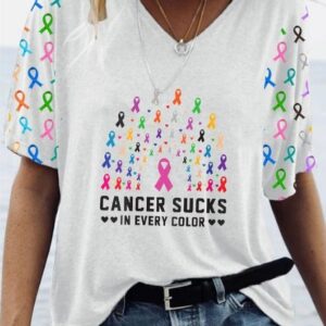 Women’s Cancer Sucks In Every Color Print V-Neck T-Shirt