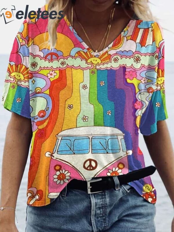 Women’s Colorful Hippie Print Casual T-Shirt