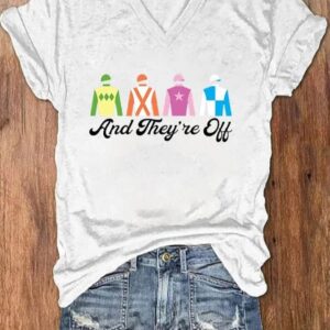 Women’s Derby Day And They’re Off Printed Casual T-Shirt